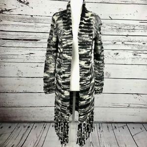 Kensie Black SpaceDye Marled 1/2 Fringe Cardigan
